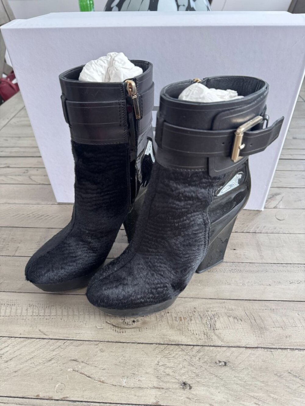 DIOR Rocks Low Boots Black Pony Hair Leather Buckle Platform 37.5 Y2K